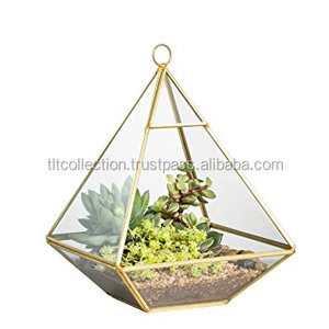 Terrario Moderno de Vidrio Colgante para Suculentas, Diseño Geométrico Cromado, Decoración de Escritorio - Product Image 1