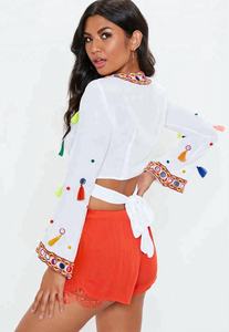 Summer Trendy Bohemian Ethnic <b>White</b> Multi Tassel Mirror Crop <b>Top</b> Handmade New Embroidery Crop <b>Top</b> Dress for Girls - Product Image 4