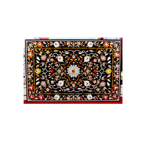Mesa de comedor de mármol negro con incrustaciones únicas, Rectangular - Product Image 1