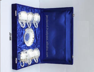 Seis tazas de té chapadas en plata y latón, cuenco de Metal, caja de terciopelo - Product Image 6