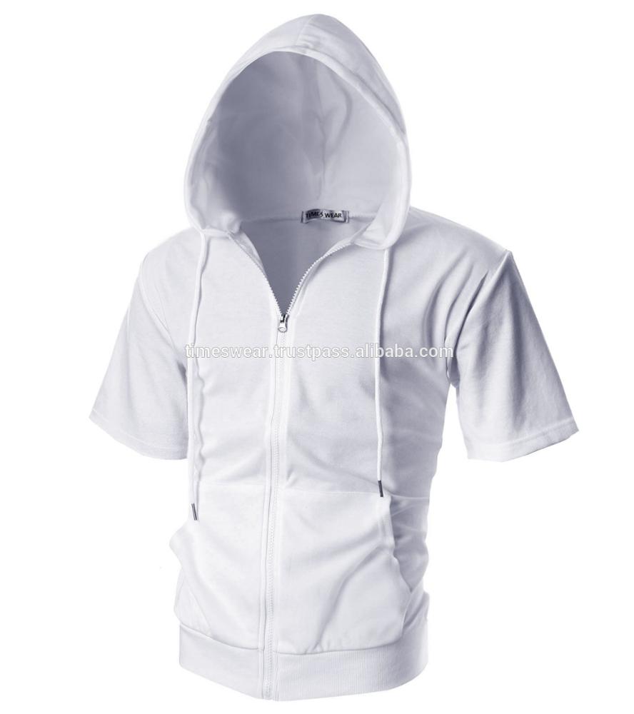 Erkek Slim Fit kısa kollu hafif Zip-up Hoodie/spor Hoodie/rahat Hoodie