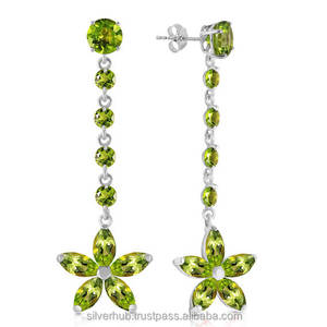 Pendientes Colgantes de Plata de Ley Hechos a Mano para Mujer, Estilo Bohemio, con Forma de Flor, Cristal de Peridoto, Gema, Accesorio de Moda - Product Image 1
