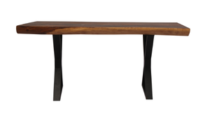 Mesa de comedor Industrial hecha a mano con borde vivo de madera de acacia de una sola Losa - Product Image 2