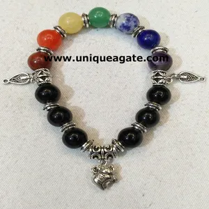 Chakra pulseira com berloque de elefante, pingente de cristal para cura e cura de cristal