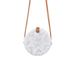 Sac en paille de rotin de couleur blanche Bali Indonésie Fait à la main Sac rond tissé en gros - Product Image 3