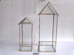 Terrarium en verre intérieur de haute qualité avec côtés en laiton en forme de cabane conteneur de table pour plante succulente Moos Fern Air Plant - Product Image 4