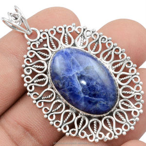 2025มาใหม่เครื่องประดับเงินสเตอริง925รูปไข่จี้อัญมณีโซดาไลต์ธรรมชาติสำหรับผู้หญิงขายส่ง - Product Image 1