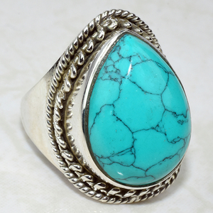 Bagues en argent Sterling 925 en forme de poire, Turquoise verte, bijoux en argent 925, vente en gros - Product Image 1