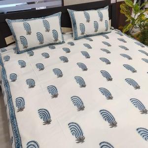 100% Cotton Solid Modern Block <b>Print</b> Sanganeri Disposable Flame Retardant Fitted Bed Sheet Set <b>for</b> <b>Bedroom</b> Living Room Stylish - Product Image 2