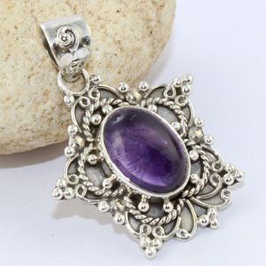 Intage look-colgante de plata de ley 925 con amatista auténtica, joyería hecha a mano con piedras preciosas - Product Image 1