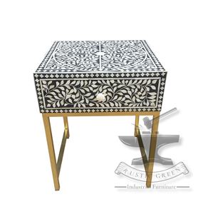 Table d'appoint en incrustation d'os de style industriel avec pieds en laiton doré pour la maison, le salon, la salle à manger ou les meubles d'hôtel - Product Image 2