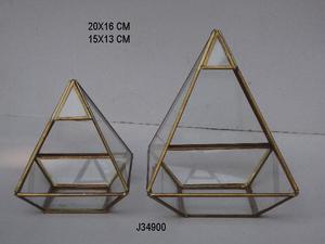 Pyramide de Terrarium géométrique d'intérieur en verre, décorations de Base, côtés en métal en laiton, plantes respirantes - Product Image 5
