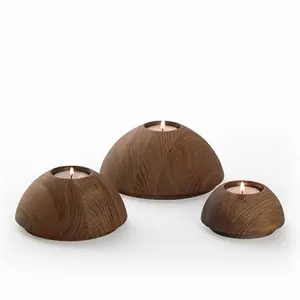 עץ נר נדר סט של 3 בית דקורטיבי תה אור מחזיק קלאסי עיצוב עץ פמוט