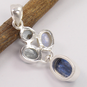 หินจันทราสีรุ้งธรรมชาติยอดนิยมของแท้จี้พลอยบุษราคัมสีเงินแท้จี้โซลิแทร์สำหรับเธอ - Product Image 2