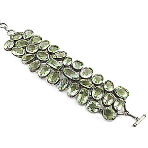 Pulsera de plata abierta, pulsera de cuarzo azul y amatista verde piedra, pulsera flexible de diseñador texturizado para mujer - Product Image 1