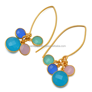 ต่างหูหินควอตซ์เหลี่ยมเพชรพลอย925ตะขอชุบทองเงินสเตอร์ลิงต่างหูแฟชั่นทำมือสำหรับผู้หญิง - Product Image 1