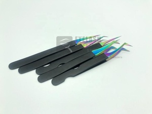 Pince à épiler d'extension de cils en acier inoxydable durable japonaise arc-en-ciel noir personnalisée en gros marque privée chaude - Product Image 2