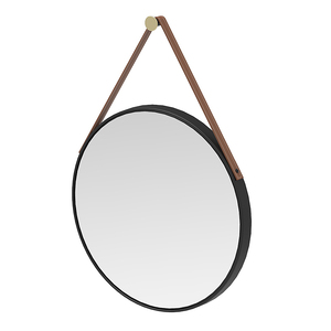 Espejo colgante de entrada de forma redonda con cinturón de cuero - Product Image 1