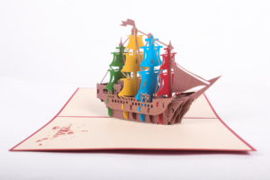 Carte pop-up Kirigami nouvellement fabriquée Design de bateau en bois coloré Artisanat en papier pour les occasions d'amour d'anniversaire Vietnamien - Product Image 2