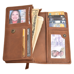 Hot Sale Genuine Leather Brown RFID Blocking <b>Clutch</b> Wallet for Women Multi Card Holder and Coin Pocket Available For Sale - Product Image 2