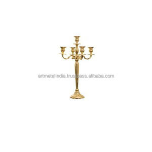 Candelabro de cristal chapado en oro hecho a mano, para decoración de bodas y eventos, soporte de vela de Metal, precio al por mayor - Product Image 6