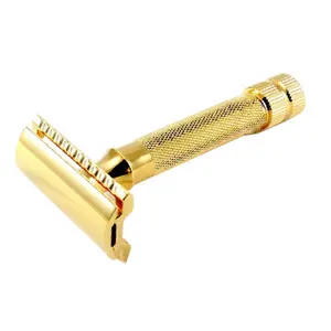 Maquinilla de afeitar de seguridad personalizada para hombre, color dorado, con hoja única