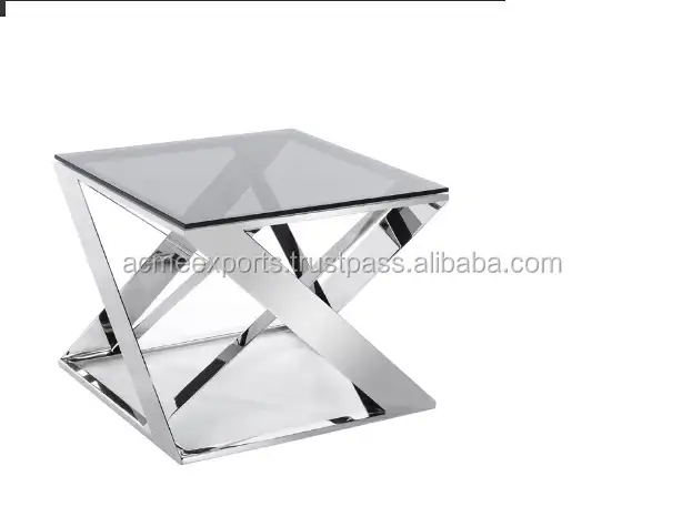 Стеклянный боковой столик из нержавеющей стали | Металлический журнальный столик | Декоративный боковой столик