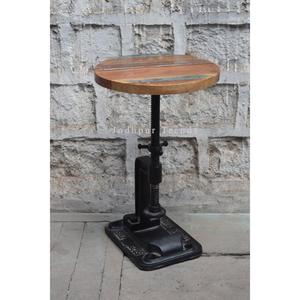 Taburete de Hierro Fundido Industrial Vintage con Madera Reciclada, Taburete Ajustable de Hierro Fundido - Product Image 1