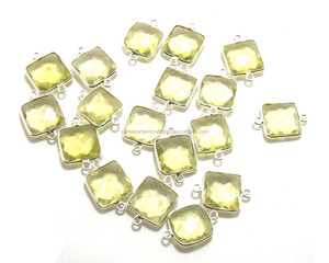 Pierres précieuses de Quartz citron | 925 argent Sterling, bijoux en plaqué or, pour la fabrication de bijoux, en forme de coussin, Double voile, connecteur de lunette à facettes - Product Image 3