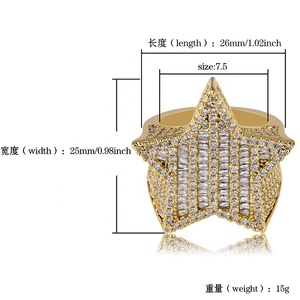 Nuovo Hip Hop ghiacciato anello a <span class=keywords><strong>cinque</strong></span> stelle in ottone placcato oro Chunky uomini anello di fidanzamento anello di nozze gioielli di roccia Bling Baguette zircone - Product Image 2