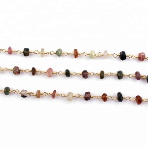 สายลูกประคำร้อยลูกปัดแบบพันด้วยลวดชุบทองทัวร์มาลีนหลายเส้นขนาด1ฟุต - Product Image 2