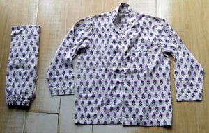 Conjunto de pijama de tela estampada con bloque de algodón al por mayor, camisa de manga larga y bolsillos en la cintura elástica, ropa de dormir cómoda - Product Image 2