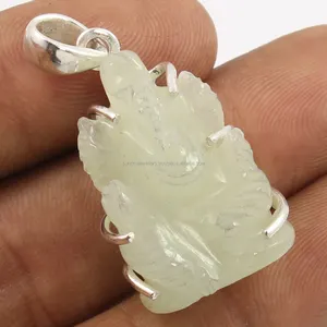 จี้อัญมณีอะเวนทูรีนจากธรรมชาติ925ทรงพระพิฆเนศสีเงินสเตอร์ลิงดีไซน์แบบจี้โซลิแทร์ทางศาสนา - Product Image 1