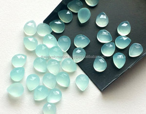 Piedras Preciosas de Calcedonia Aqua Natural de 8mm y 10mm, Corte Rosa, Cabujón en Forma de Pera, Piedras Sueltas Calibradas para la Fabricación de Joyería Artesanal - Product Image 1
