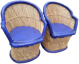 ชุดเก้าอี้ไม้ไผ่สานแบบทันสมัยสำหรับทุกสภาพอากาศในร่ม/กลางแจ้ง2ชิ้นที่พักแขนหนังสุดหรูสำหรับลานบ้านห้องนั่งเล่นร้านอาหารชายหาด - Product Image 1