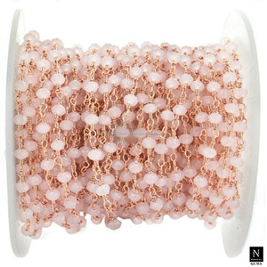Rosary chain wire wrapped <b>link</b> rose quartz rosary beads chain roll for jewelry making - Product Image 3