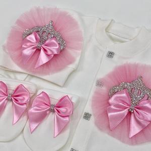 100% Organic Cotton <b>Fabric</b> Knitted Long Sleeve Bamboo Bubble Modern Luxury High Quality 3 Pieces <b>Pink</b> Baby Girl Romper Set - Product Image 4