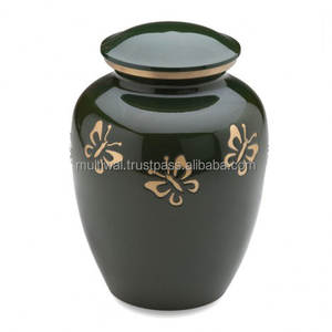 Vente chaude de haute qualité fabriqués à la main grandes urnes de crémation en aluminium fini brillant noir papillon Design pour les cendres - Product Image 1