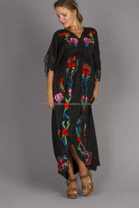 Stunning Floral Embroidery Button Through Maternity Drawstring Waist Maxi Dress Customizes Empire Waist Lace Hem Kimono <b>Duster</b> - Product Image 2