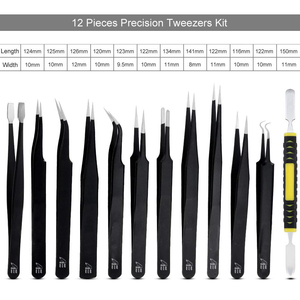 Juego de 12 Pinzas Antiestáticas de Acero Inoxidable para Pestañas, con Acabado de Espejo, Bolsa de Almacenamiento, ODM OEM, ¡VENTA CALIENTE! - Product Image 5