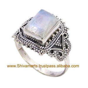 Nueva llegada 925 plata esterlina Arco Iris piedra lunar piedra preciosa eternidad Vermeil anillo caro moda boda joyería - Product Image 2