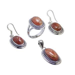 Lujo Pretty Vintage Gold 925 Sterling Silver Sun Gemstone Pendiente Collar Conjunto de joyería para mujer Regalo de compromiso Ropa de fiesta - Product Image 1