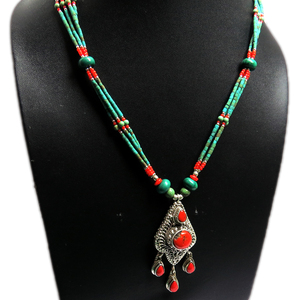Collar de Plata de Ley 925 con Colgante de Coral Turquesa y Cadena de Eslabones, Diseño Geométrico, Estilo Moderno - Product Image 4