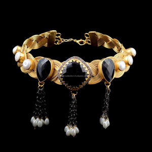 Gargantilla con borlas de perlas chapadas en oro, ónix negro, diseño victoriano, moda 2017 - Product Image 2