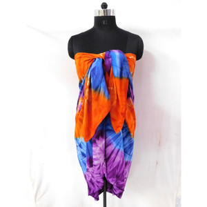 Indian Handmade Women's Rayon Sarong Multi-Colored <b>Orange</b> Bikini Cover Solid Pattern Beach Wear Pareo <b>Scarf</b> Style - Product Image 4