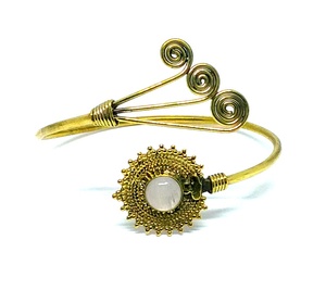 Cabochon Stone Adjustable Cuff <b>Bracelet</b> Round Gem Stone Vintage for Women Brass Gold Color Gemstone Cuff <b>Bracelet</b> - Product Image 2