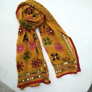 波西米亚手工刺绣沙滩装纱笼Phulkari Dupattas彩色手工刺绣乔其纱女装