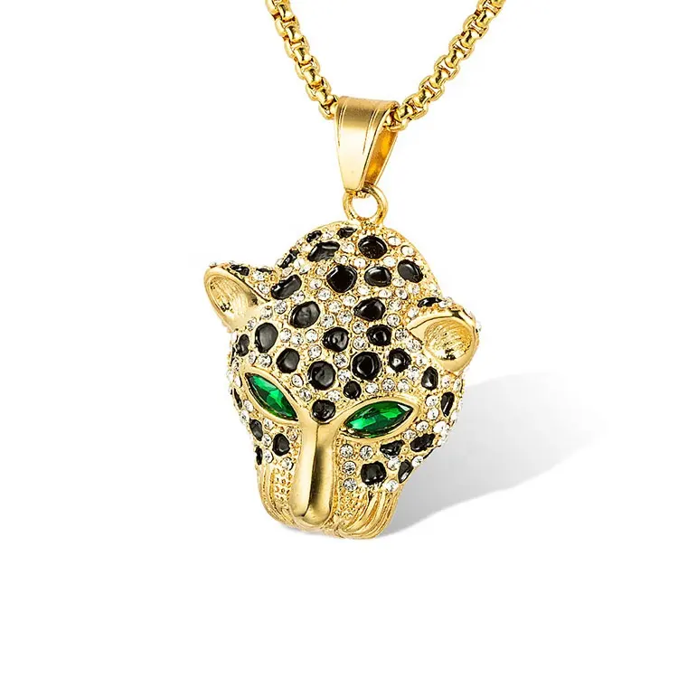 Marlary Custom Wholesale Stainless Steel Leopard Jewelry 18K Gold Plated Animal 3D Panther Cubic Zirconia Head Pendant For Men