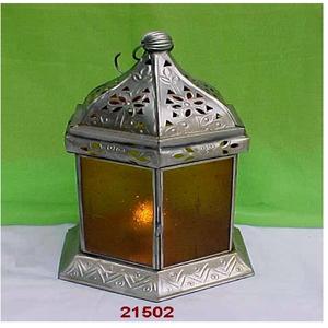 Lanterne en verre argenté de forme hexagonale marocaine, faite à la main, écologique, pièce décorative de Noël à bas prix pour la maison - Product Image 1
