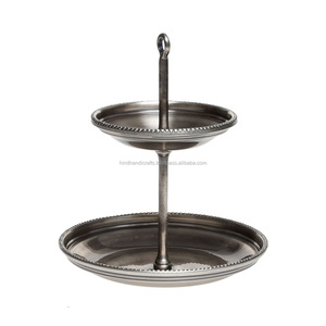 แท่นวางเค้กเงิน2ชั้นสำหรับตกแต่งทำจากอลูมิเนียมโลหะพร้อมผิวด้านสำหรับเสิร์ฟเค้กแต่งงานและจานหวาน - Product Image 4